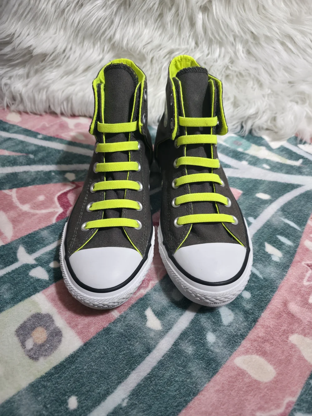 Converse Hi-Top Sneakers in Neon Yellow and Grey